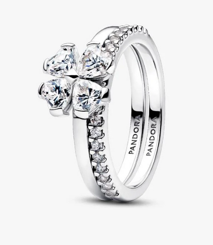 Pandora Timeless 14K Gold-Plated Sparkling Clover Splittable Ring Size 7