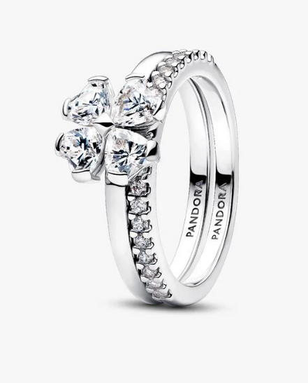 Pandora Timeless 14K Gold-Plated Sparkling Clover Splittable Ring Size 7