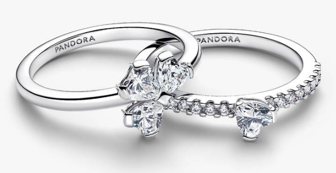 Pandora Timeless 14K Gold-Plated Sparkling Clover Splittable Ring Size 7