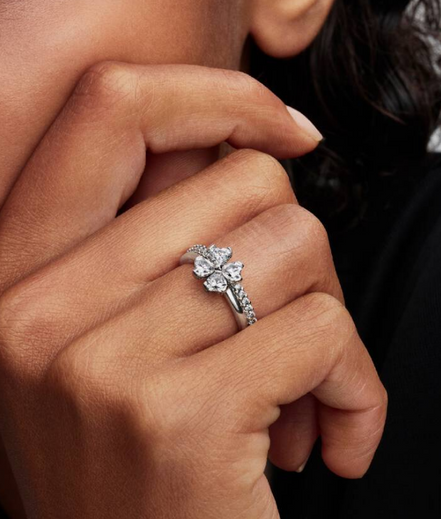 Pandora Timeless 14K Gold-Plated Sparkling Clover Splittable Ring Size 7