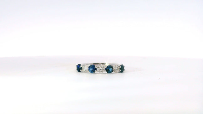 14K White Gold Sapphire and 0.78 CTW Diamond Band