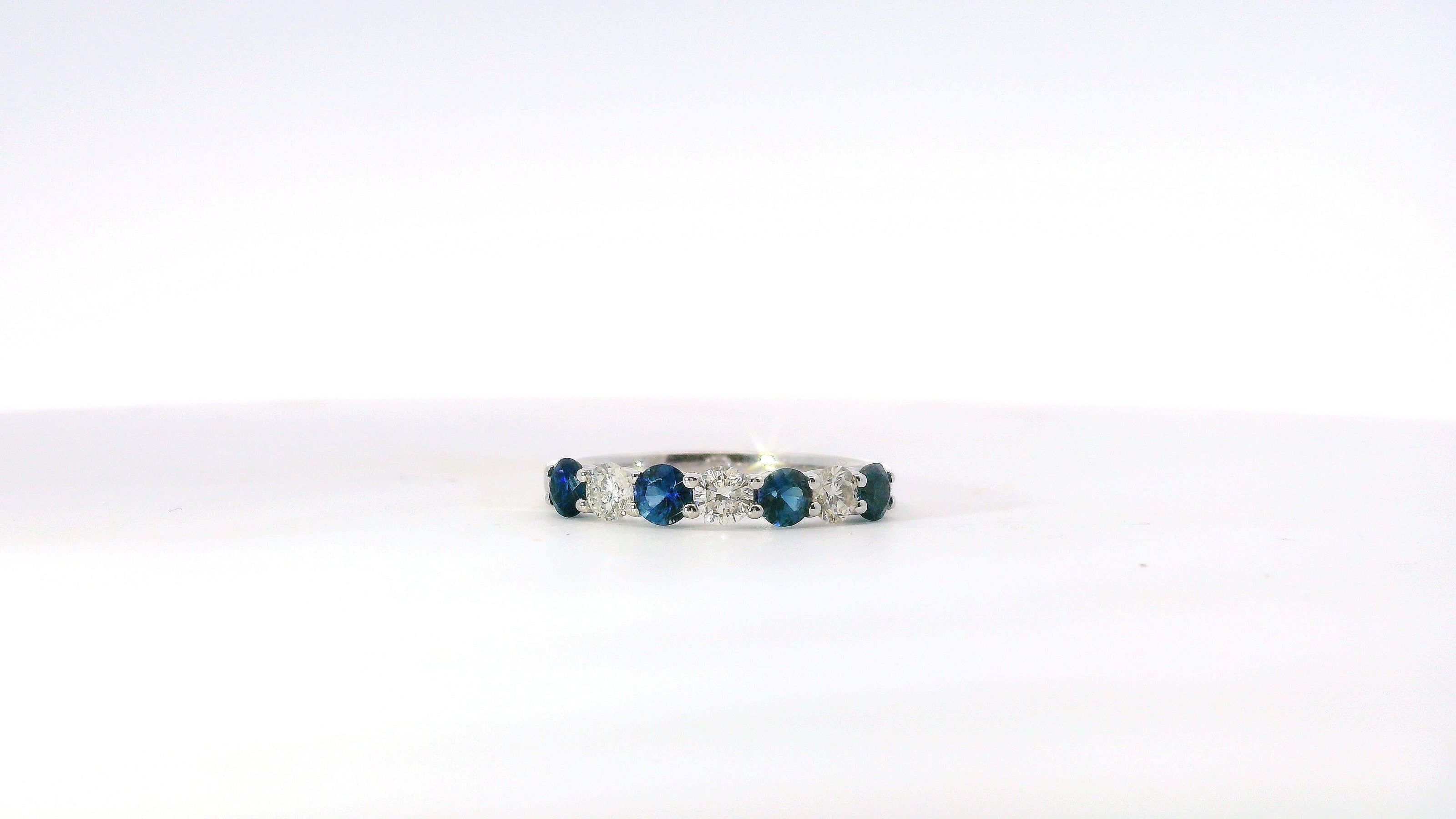14K White Gold Sapphire and 0.78 CTW Diamond Band