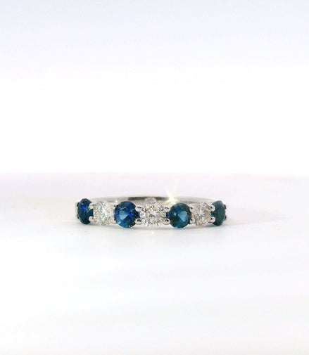 14K White Gold Sapphire and 0.78 CTW Diamond Band