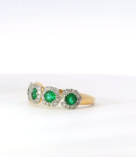 14K Yellow Gold Diamond and Vibrant Emerald Fashion Ring
