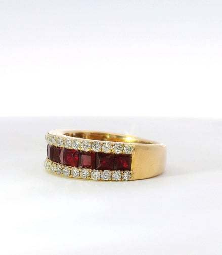 14K Yellow Gold 0.65 CT Diamond And 2.05 CT Ruby Ring