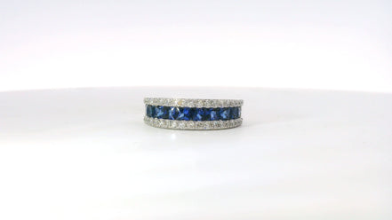 14K White Gold .55 CT Diamond And 1.53 CT Sapphire Ring