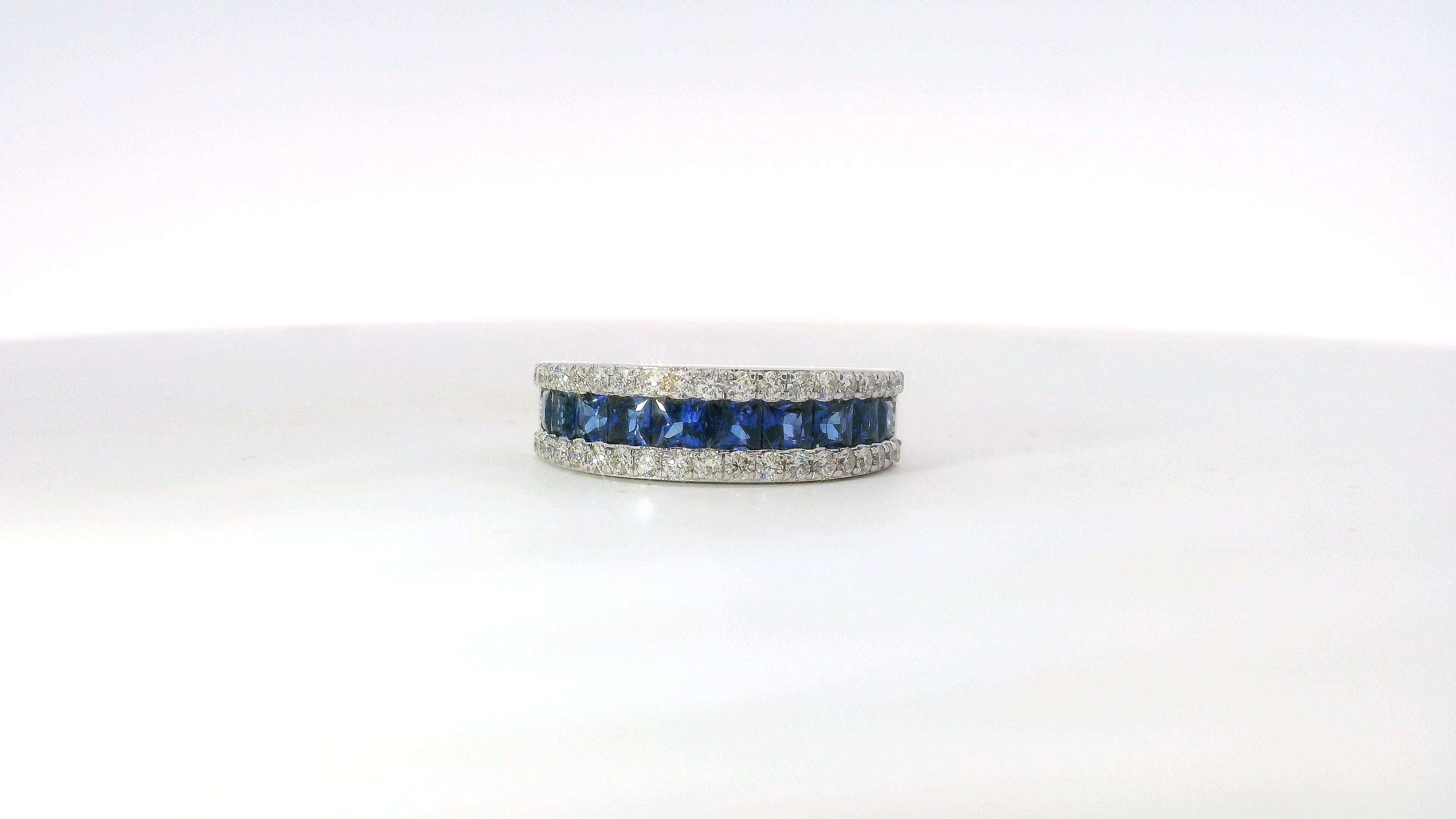 14K White Gold .55 CT Diamond And 1.53 CT Sapphire Ring