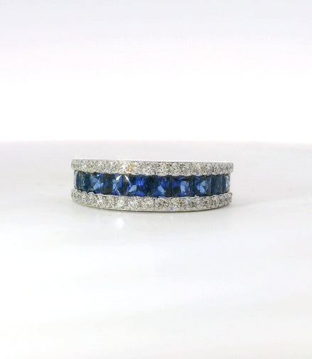 14K White Gold .55 CT Diamond And 1.53 CT Sapphire Ring