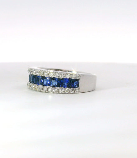 14K White Gold .55 CT Diamond And 1.53 CT Sapphire Ring