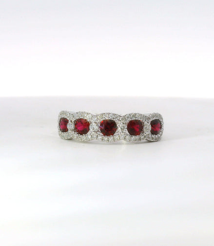 14K White Gold Diamond And Ruby Anniversary/Fashion Ring