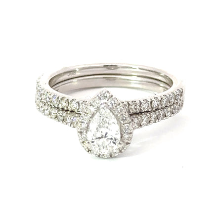 14K White Gold 1 CTW Diamond Engagement Ring and Wedding Band Set