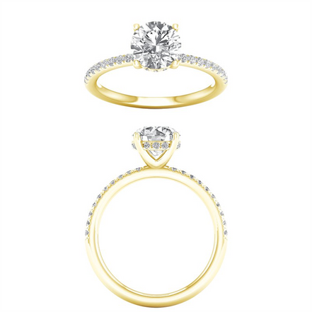 14K Yellow Gold 2.25CT Lab Grown Round Diamond with Hidden Halo Engagement Ring