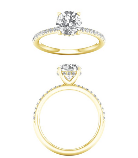 14K Yellow Gold 2.25CT Lab Grown Round Diamond with Hidden Halo Engagement Ring