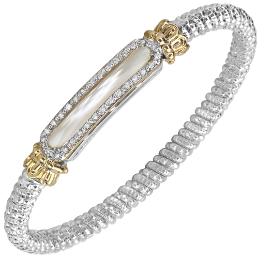 Vahan 14K Gold And Sterling Silver Mother of Pearl And Diamond Closed Bracelet