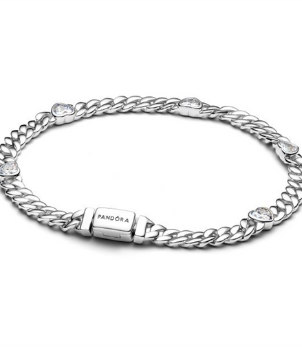 Pandora Timeless Heart Cuban Chain Bracelet Size 16