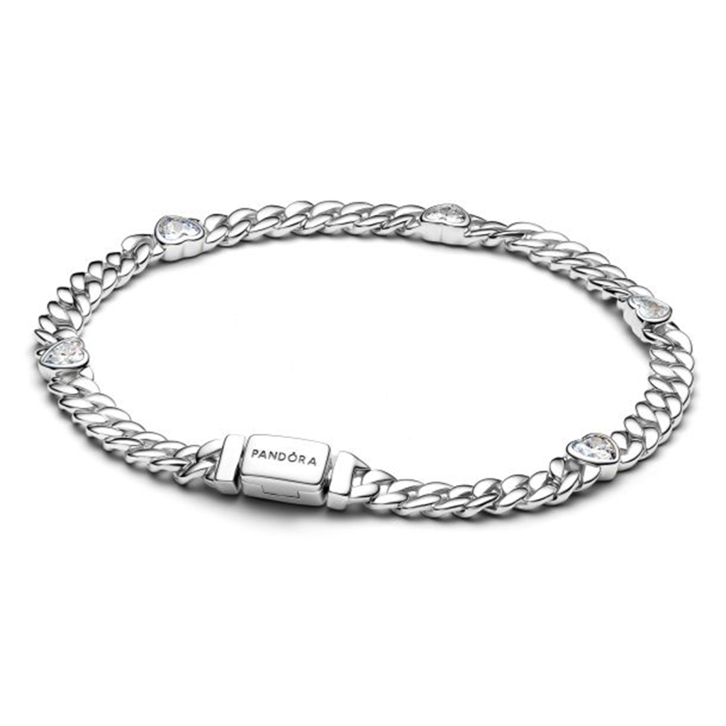 Pandora Timeless Heart Cuban Chain Bracelet Size 20