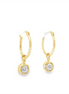 14K Yellow Gold And 0.61 CTW Diamond Dangle Hoop Earrings