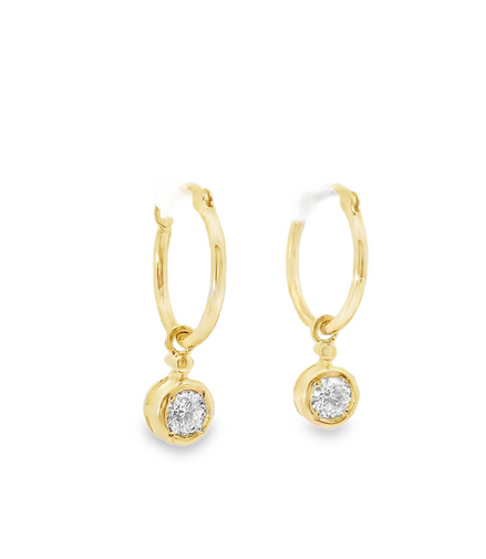 14K Yellow Gold And 0.61 CTW Diamond Dangle Hoop Earrings