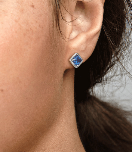 Pandora Timeless Blue Square Sparkle Halo Stud Earrings
