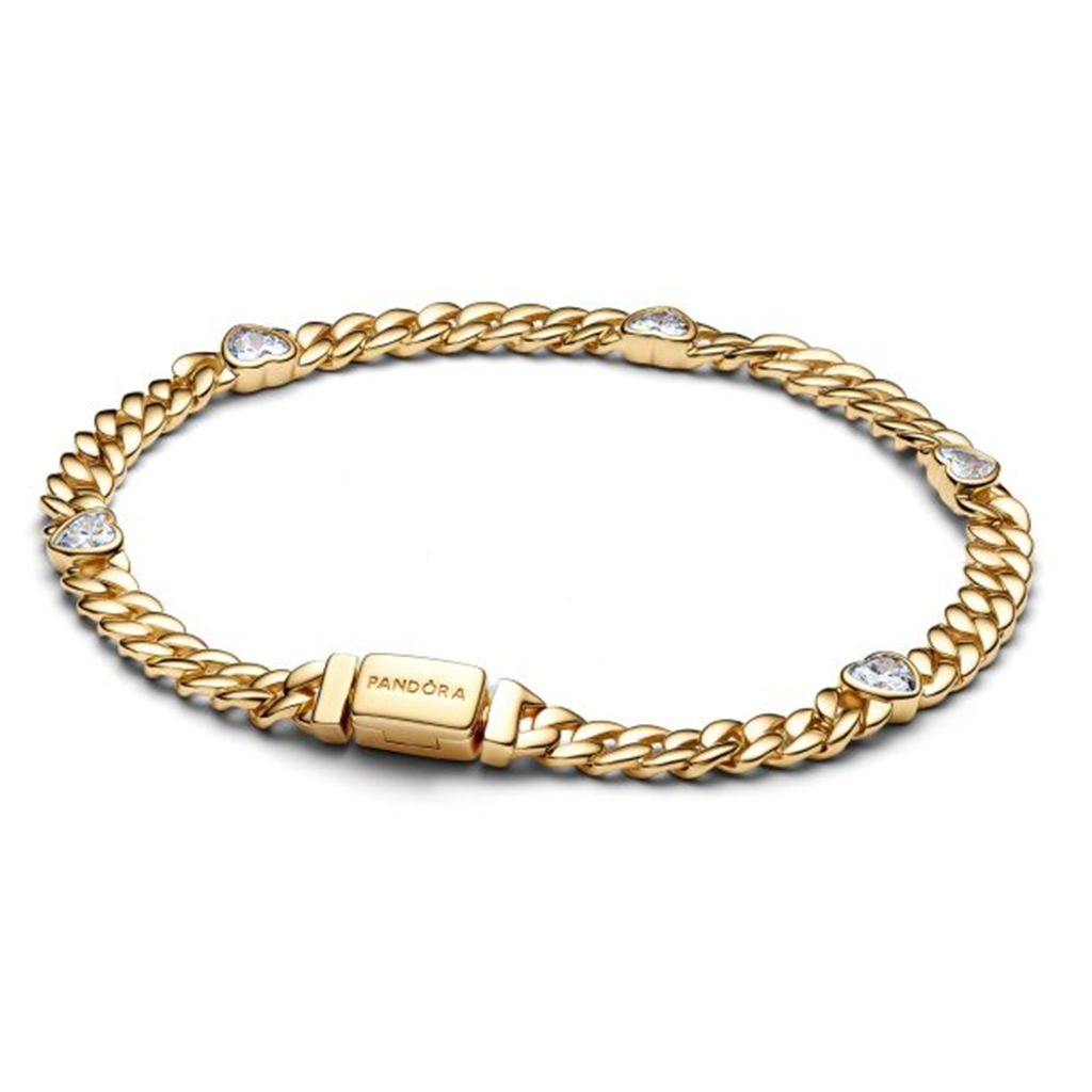 Pandora Timeless Heart Gold-Plated Cuban Chain Bracelet Size 18