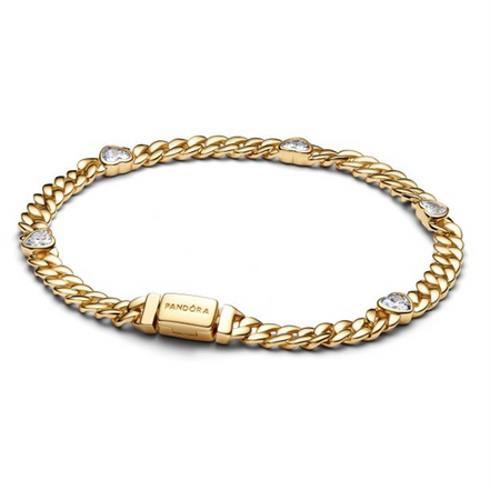 Pandora Timeless Heart Gold-Plated Cuban Chain Bracelet Size 20