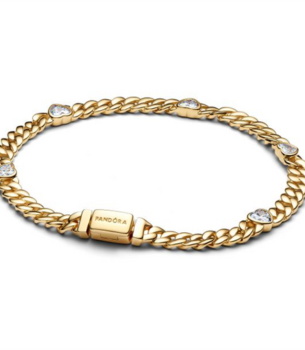 Pandora Timeless Heart Gold-Plated Cuban Chain Bracelet Size 20