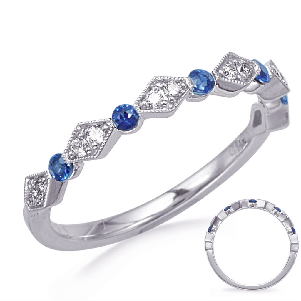 14K White Gold Sapphire And Diamond Band