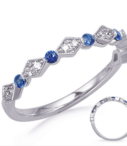 14K White Gold Sapphire And Diamond Band
