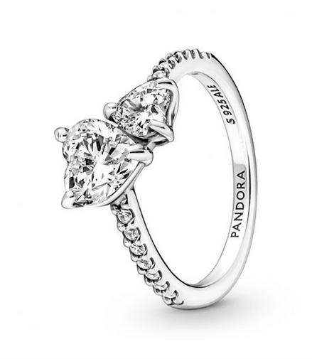 Pandora Double Heart Sparkling Ring Size 7.5