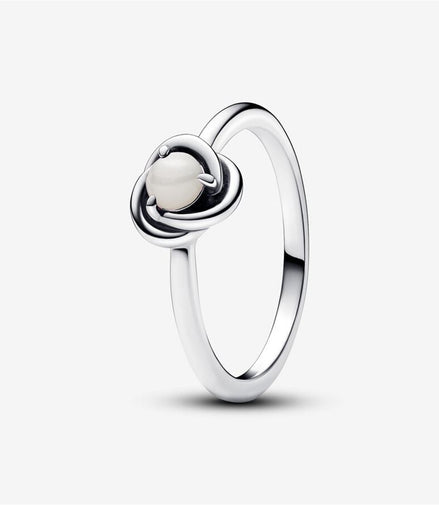 Pandora Moments  June White Bioresin Man-Made Mother of Pearl Eternity Circle Ring Size 6