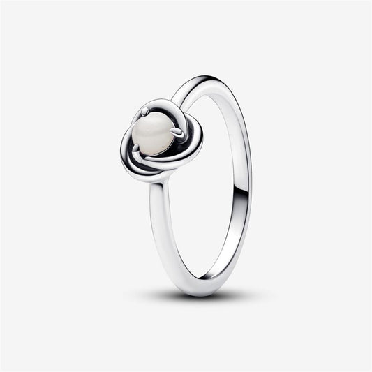 Pandora Moments  June White Bioresin Man-Made Mother of Pearl Eternity Circle Ring Size 6