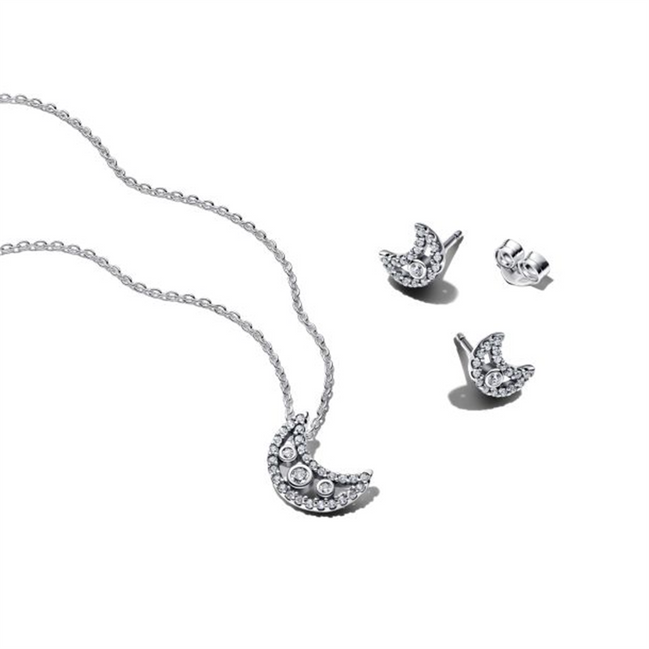 Pandora Moon Stud Earrings and Pendant Necklace Gift Set