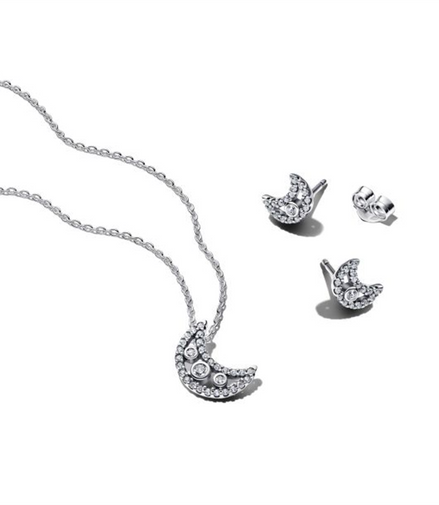 Pandora Moon Stud Earrings and Pendant Necklace Gift Set