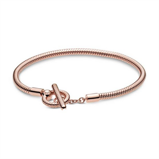 Pandora Moments Rose T-Bar Snake Chain Charm Bracelet Size 21