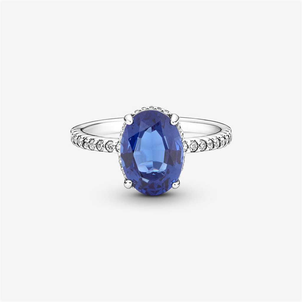Pandora TImeless Sparkling Statement Blue Halo Ring Size 7.5