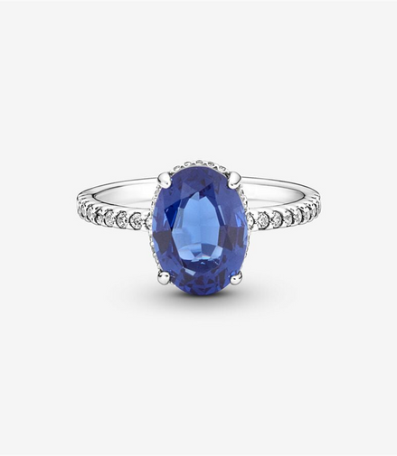 Pandora TImeless Sparkling Statement Blue Halo Ring Size 7.5