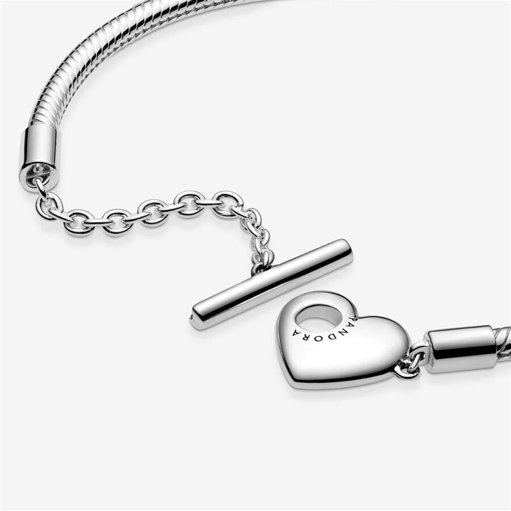 Pandora Moments Heart T-Bar Snake Chain Bracelet Size 21