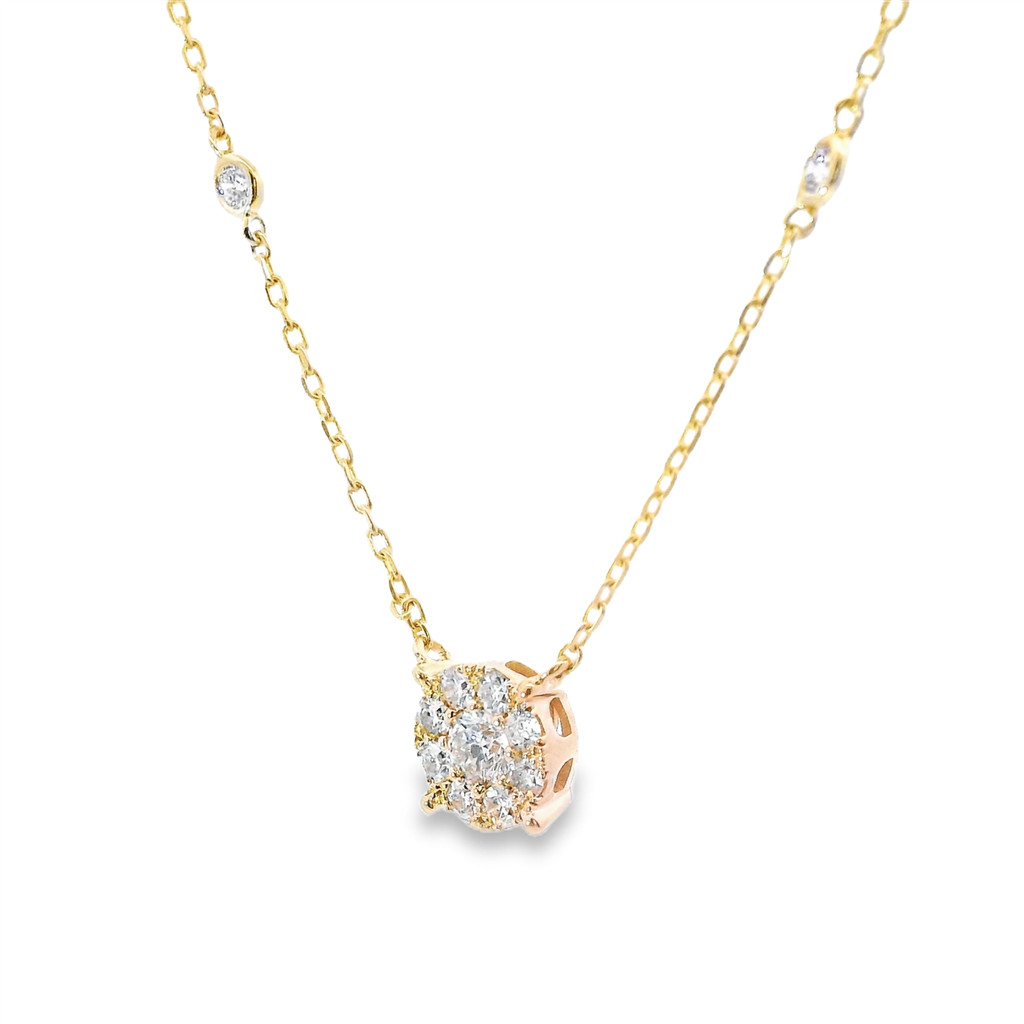 Ladies 14K Yellow Gold And Diamond Bezel Stationary Necklace