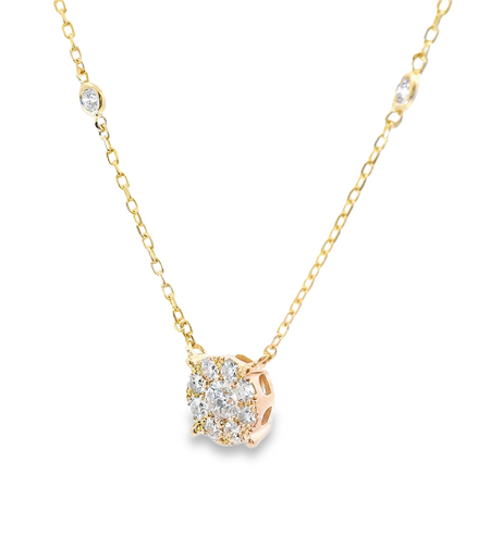 Ladies 14K Yellow Gold And Diamond Bezel Stationary Necklace