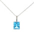 14K White Gold Diamond And Blue Topaz Emerald Cut Pendant Necklace