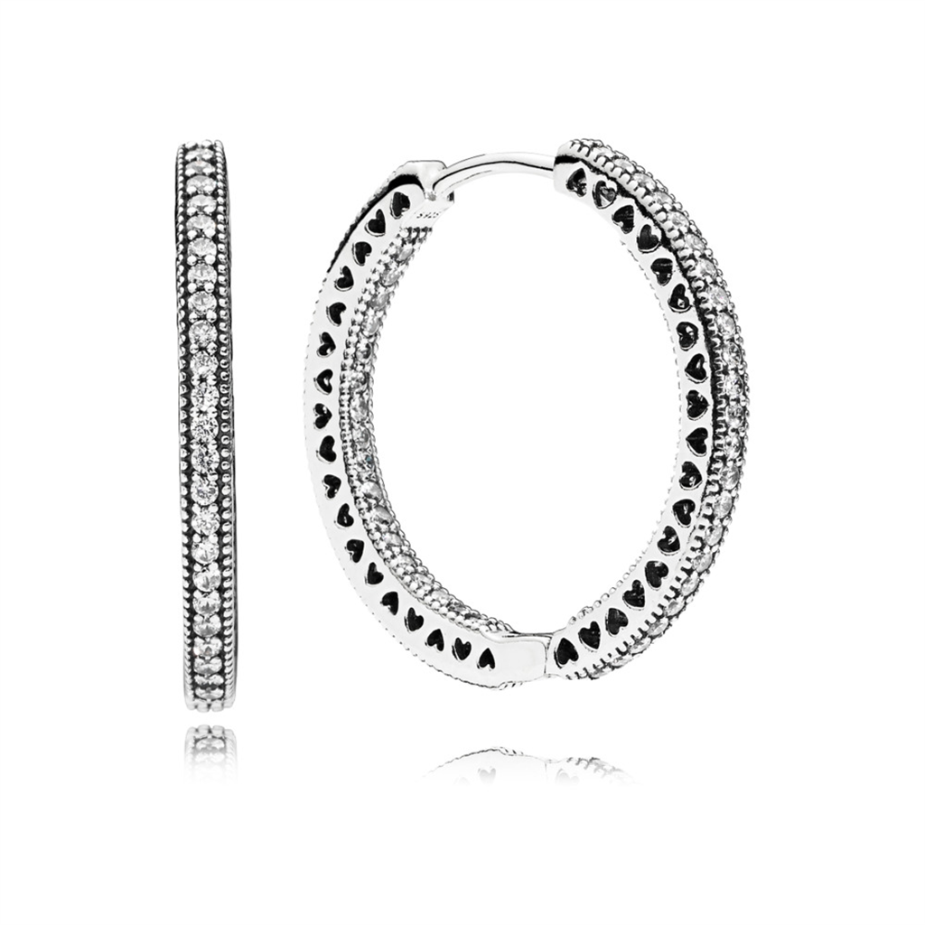 Pandora Signature Sparkle and Hearts Inside/Out Hoop Earrings