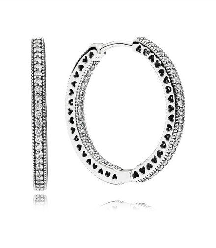 Pandora Signature Sparkle and Hearts Inside/Out Hoop Earrings