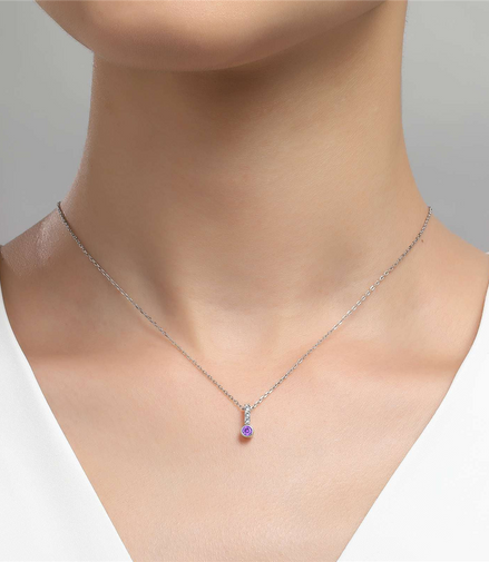 Lafonn 0.17 CTW Simulated Diamond And Simulated Amethyst February Birthstone Love Pendant