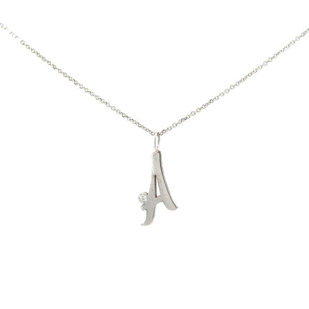 114Kwg 5Mm Script Letter "A" With Diamond Bezel and chain