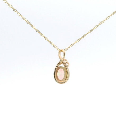14K Yellow Gold Diamond And Ethiopian Opal Oval Pendant Necklace
