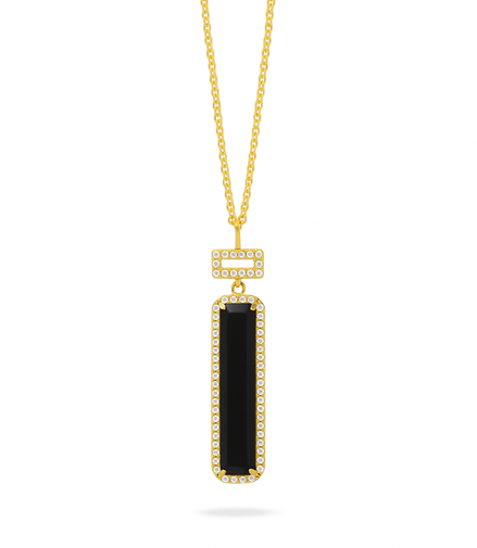 Gatsby Diamond And Black Onyx Drop Pendant Necklace