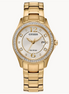 Citizen Ladies'  Eco-Drive Crystal Champagne Dial Gold-Tone Watch