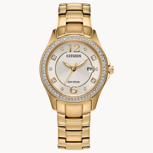 Citizen Ladies'  Eco-Drive Crystal Champagne Dial Gold-Tone Watch