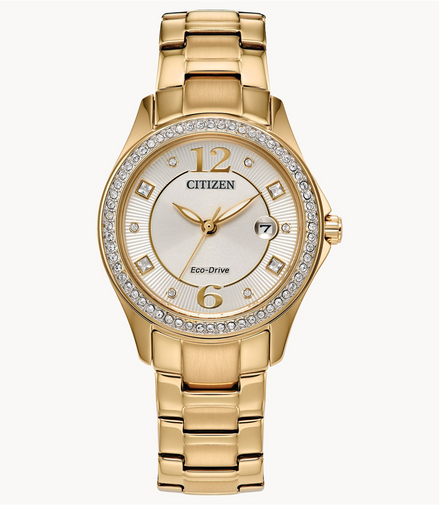 Citizen Ladies'  Eco-Drive Crystal Champagne Dial Gold-Tone Watch