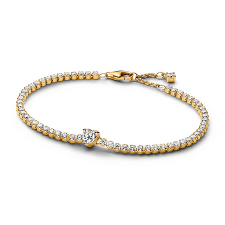 Pandora Timeless Sparkling Heart Tennis Bracelet Size 20